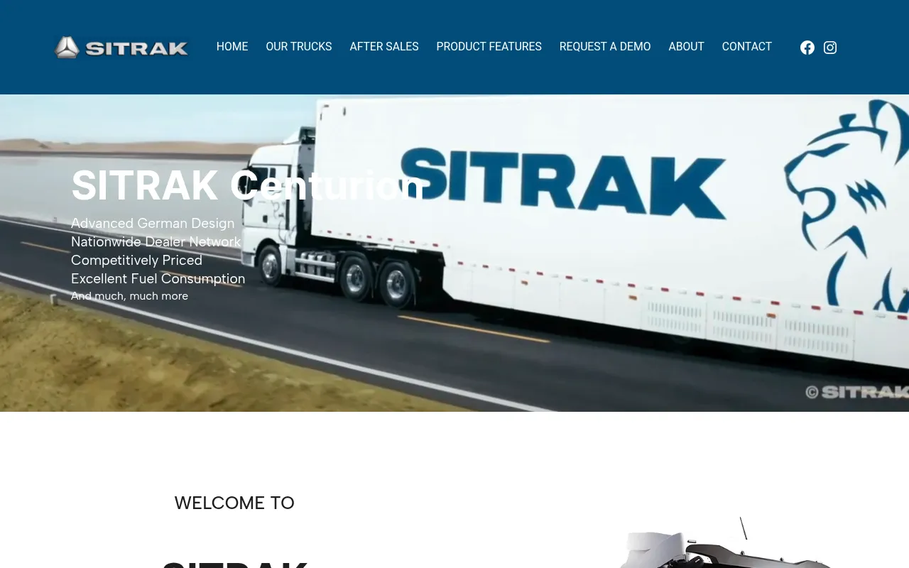 SITRAK Centurion homepage with a SITRAK truck on the open road